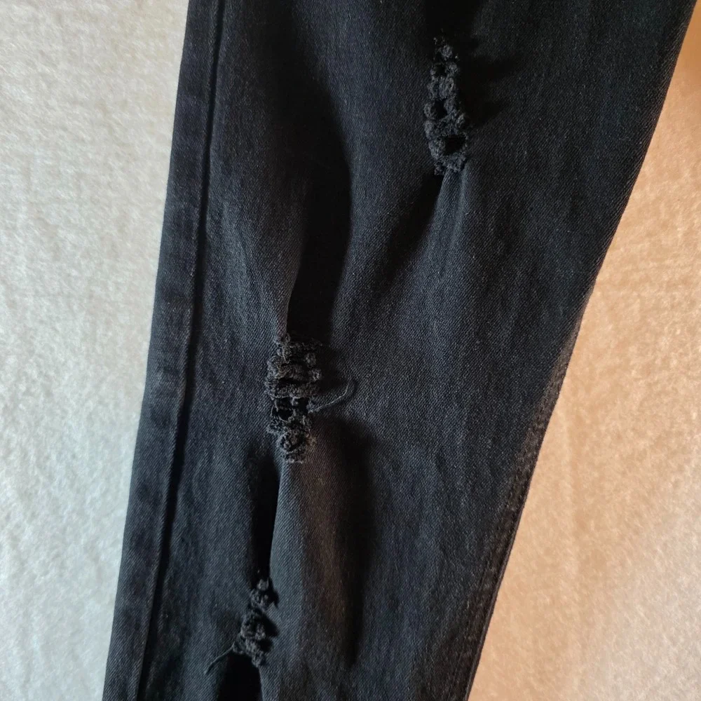 Smoke & Ash Mens Slim‎ Distressed Black Denim Jeans 29x30 Ripped Streetwear
